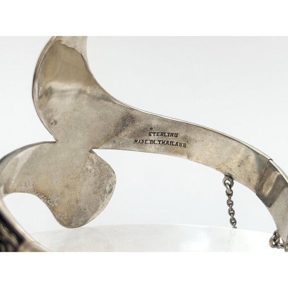 Siam Sterling Silver Bypass Style Hinged Nielloware Thai Made Vintage Bracelet - Picture 6 of 16